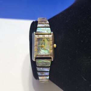 Vintage Netec Abalone Wrist Watch with Stretch Band Works